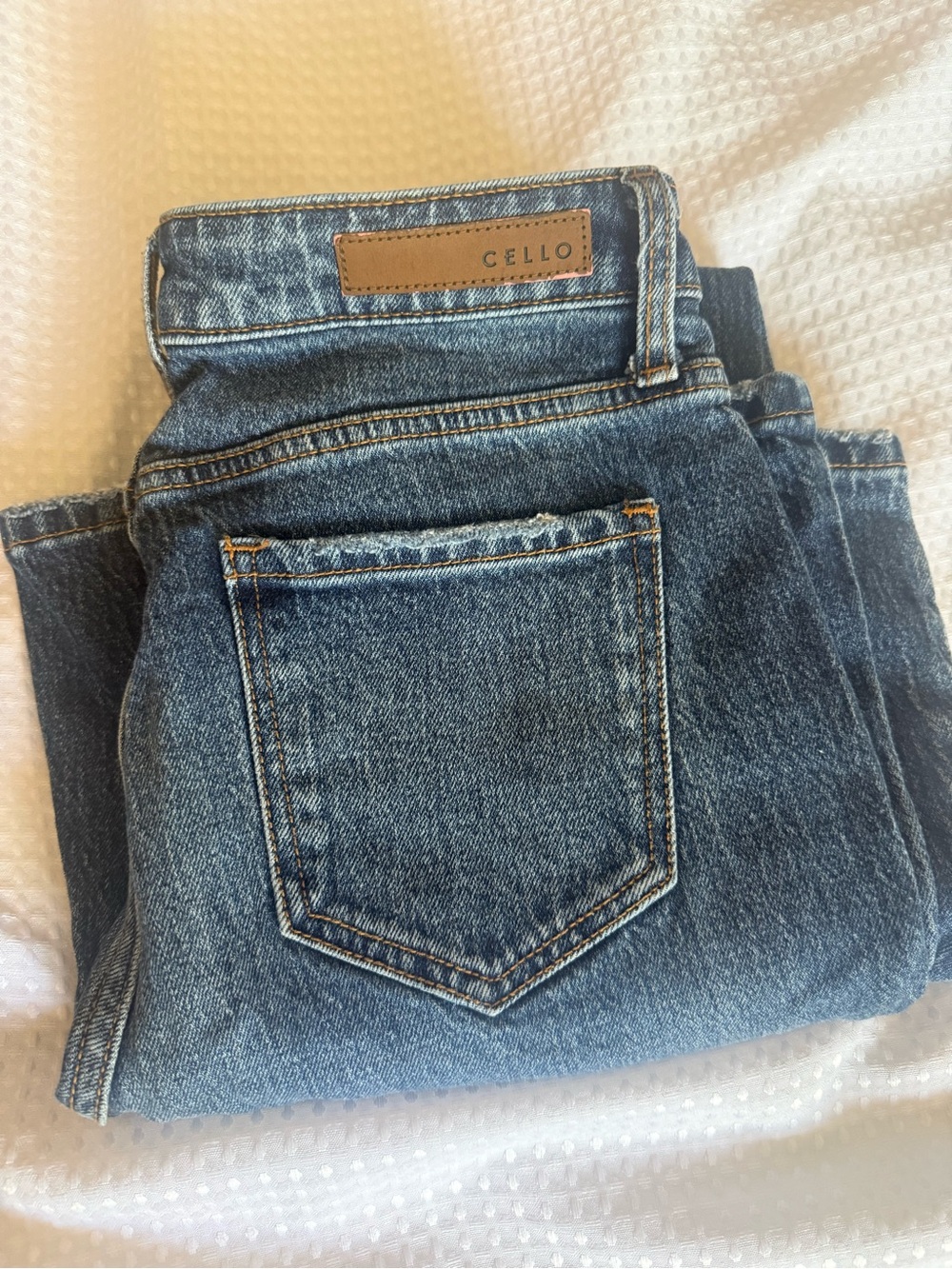 Cello Dark Blue Denim Jeans with Tan Leather Patch